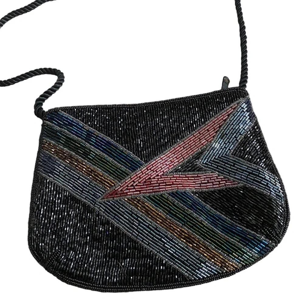 Vintage Beaded Crossbody Zip Up Purse